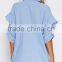 latest design women shirt puff sleeve adult ruffle raglan shirt