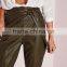 New Arrival Khaki Tie Waist Faux Leather Pants Women