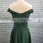 China Supplier Off Shoulder Pleated Green High Low Chiffon Weddings Bridesmaid Dresses