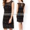 Loose beaded black mesh fabric sleeveless fashional evening dress