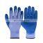 Wholesale durable 10G polyester cotton gloves with blue wrinkle latex coating