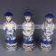 Vintage Antique Style Set of 3 Blue and White Emperors Ceramic Figurines Sculptures