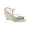 Women white color low wedges embellished stones ankle strap sandals shoes