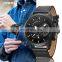 SINOBI Chronograph Men's Watch Calendar Date Function Luminous Soft Leather Band Quartz Watches S9786G Jam Tangan