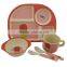 biodegradable bamboo fibre children plate bowl cup spoon and fork ,eco kids dinner set