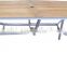 aluminum outdoor furniture sling table with teak