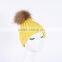 Factory price winter wool knitted hats with fur pompoms/fur beanie hats KZ160074