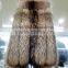 High Quality European Style Grils Raccoon Fur Long Coat /real Raccoon Fur