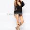 women sexy black rompers jumpsuit Lace Back Fluted Sleeve Romper