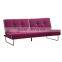Living room or Hotel use simple style fabric purple folding sofa bed with metal leg