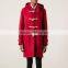 China direct factory red custom hooded wool women duffle coat