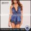 2017 Hot Sale Sexy V Neck Lace Trim Satin Pyjama Set Blue Lace Teddy Elasticated Waist Halter Back Strap Sleepwear