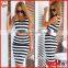 Women's Sexy Sleeveless Striped Vest Crop Tops Bodycon Package Hip Midi Skirts Suits Wholesale