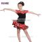 Girls Child Performance Latin Dance Skirt Suit Kid Dew Shoulders Lotus Leaf Polka Dot Dress