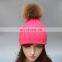 Hot sale winter fashion beanies girl raccoon fur bobble acrylic crochet hats