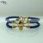 2016 Width Latest Charm Genuine Leather Bracelet Stainless Steel Black Skull Clasps Blue Stingray Bracelet
