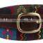 European and America ladies and women fashion embroid embossed narrow waist cloth and PU leather belt