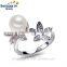Pure White Resizable Open Size Latest Design Natural Freshwater Pearl Silver Ring