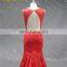 LN136 Latest Lace Mermaid Red Chapel Train Real Sample Sexy Back Open Evening Dress