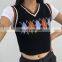 Women New Arrival Plaid Knitted Vintage Contrast V Neck Knitwear Sweater Tank Top