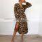 LAITE D2125 women autumn casual dresses ladies leopard printed dresses with belt women plus size dresses