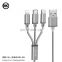High Durable Nylon Wire Aluminum Alloy 3 in 1 Charging USB Powerlines Data Cable 2.8A for All Type C Micro Iphone Together