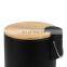 Popular bamboo waste bin stainless steel body with bamboo lid bathroom basket pedal bin with stable bottom waste bin