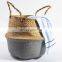 HBK Bicolor grey flower pot kid toys clothes woven foldable belly basket for seagrass