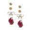 Fashion Ruby Resin Stone Gold Plated Crystal Stud Earring Pack