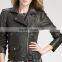 Women's black leather-look fringed fallaway jacket,ladies leather jacket