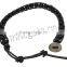 Black Agate Other Shape Men Black Leather Wrap Bracelet