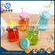 400ml square clear glass drinking bottle with handle and straw