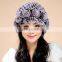 Wholesale Beautiful Rose Pink Russian Hat Women Ladies Warm Rex Rabbit Fur Hat With Rose Decorate