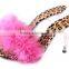 cx197 fashion lady crystal high heel clear slipper with cony hair