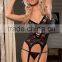 Women Bodystocking Lingerie Sheer Lace Mesh G-string Doll Handcuff Garter Hollow Out Sexy exotic apparel XXXL Bustier Red/Black