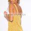 trendy woman yellow chevron print cut out party bulk tank top