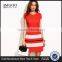 Red Striped Print Cap Sleeve A Line Dress 95% Polyester 5% Spandex Elegant Zip Short Dress