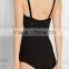 2017 wholesale women seamless black stretch knit slimming bodysuits with zipper