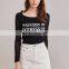 2017 Autumn Latest Style Women Slim Fit Long Sleeve Cotton New Design Printing T-Shirt