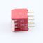 Side-inserted 3-digit DIP switch with 2.54mm pitch red blue and black colors pin number 2-6