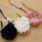 Lovely Design Unique Style Gather Rabbit Fur Pompoms Leather Chain Bags
