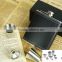Classic black stainless steel hip flask suit with 2 glasses and a funnel