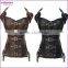 Brown Steampunk Overbust Front Zipper Closure Halterneck 14 Steel Boned Elegant Corset Tops