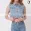 2015 US Flag Screen printed crop denim vest (JXC00199)