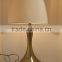 modern simple design Moroccan brass table lamp with waisted round lamp stand and white barrel fabric lamp shade