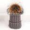 Myfur 2016 Real Raccoon Fur Bobble Knit Hat for Women Beanie