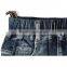 New products good quality elastic waist roll up hem 3D rose printing blue wholesale jeans pants for kids