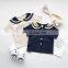 Boys and girls navy style cotton and linen short-sleeved shorts suit sister and brother