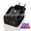 Black/White PD 20W Type C USB QC3.0 Wall Charger Fast Charging LED Numeric Digital Display Charger Adapter For Cell Phone