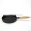 Mini round cast iron grill pan with wooden handle